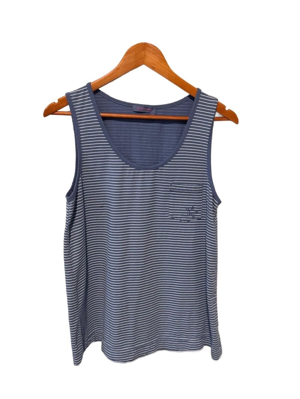 Fresh Produce Striped Pocket Tank Top Blue White Scoop Neck Size L Coastal